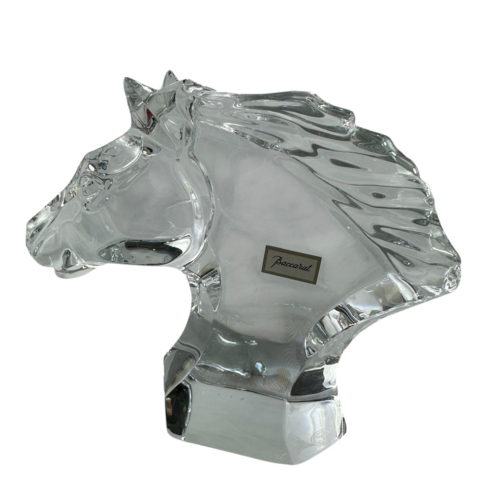 BACCARAT Clear Crystal Figurine Horse Head Bust Sculpture France With Box